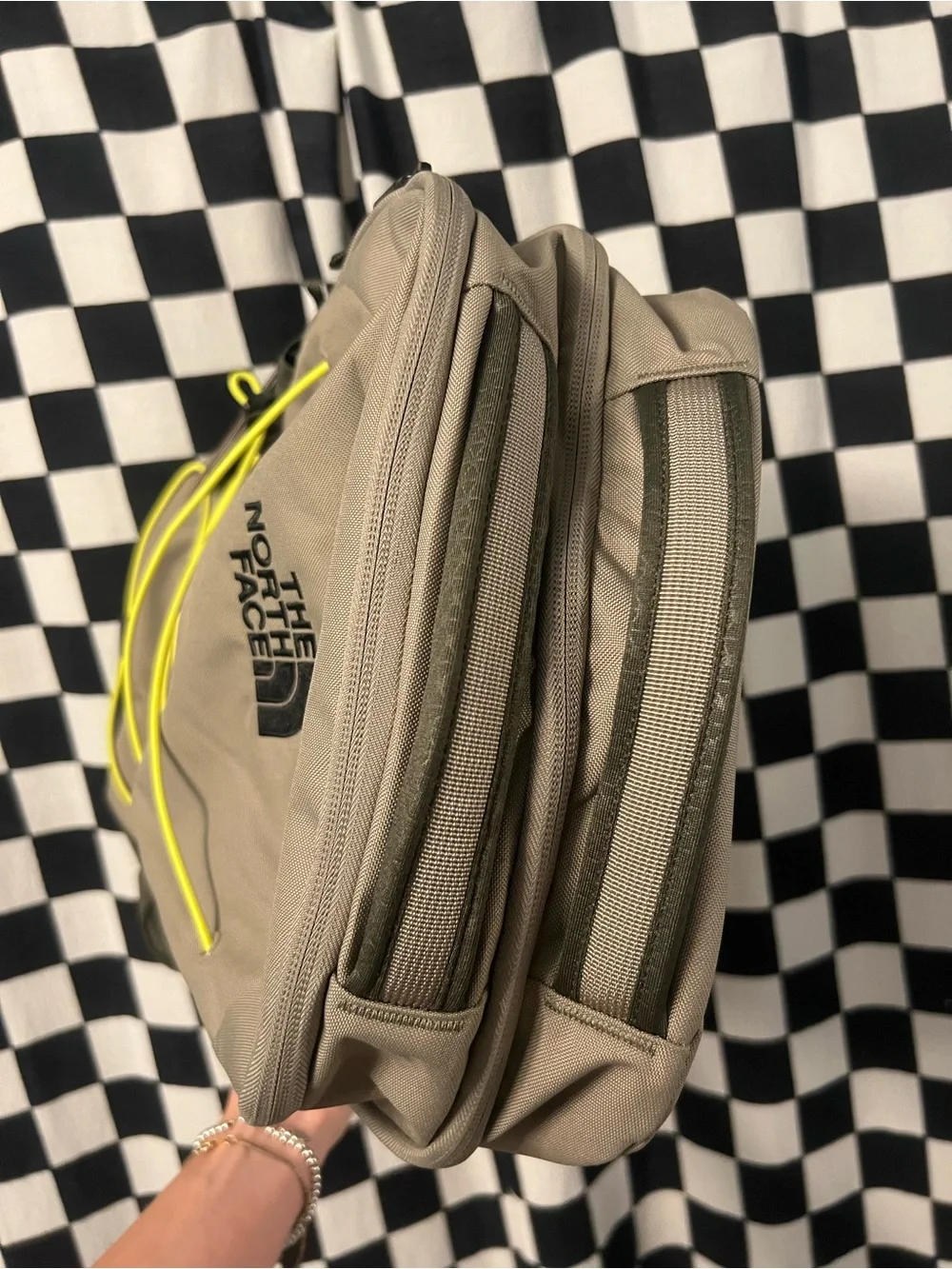 The North Face Jester Backpack in Taupe, Olive & Neon Yellow Cord